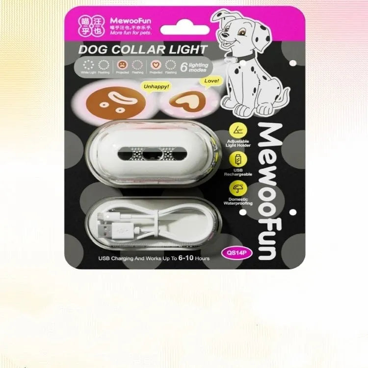 Pet luminous collar LED light in fresh pink hanging from dog collar with pattern display