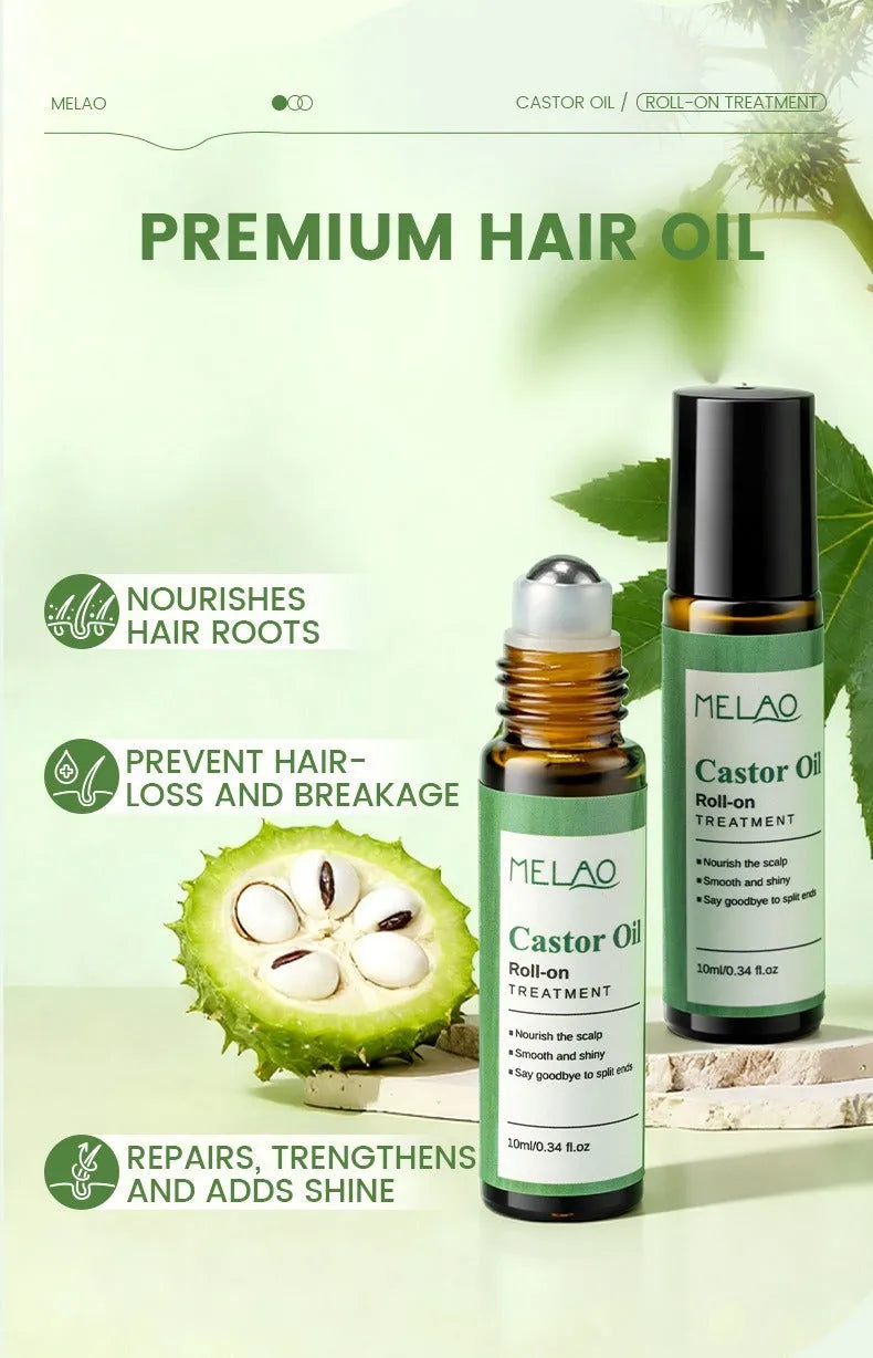 Castor oil roll-on 10ml portable hair growth serum with roll-on applicator for scalp nourishment