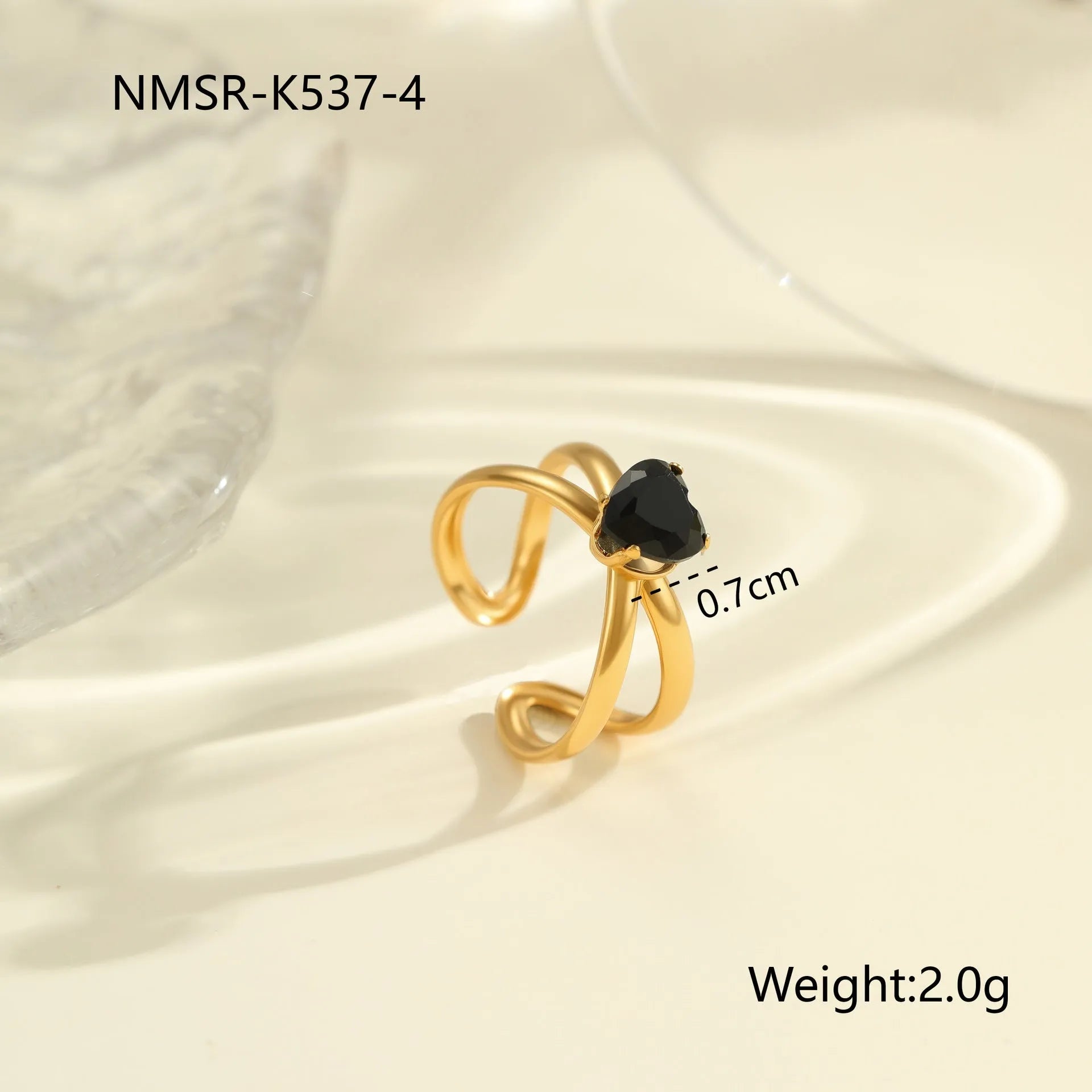 Geometric open-mouth titanium steel ring with zircon detail on adjustable band