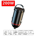 Black zinc alloy car charger with USB port, showing compact dimensions for vehicle use.