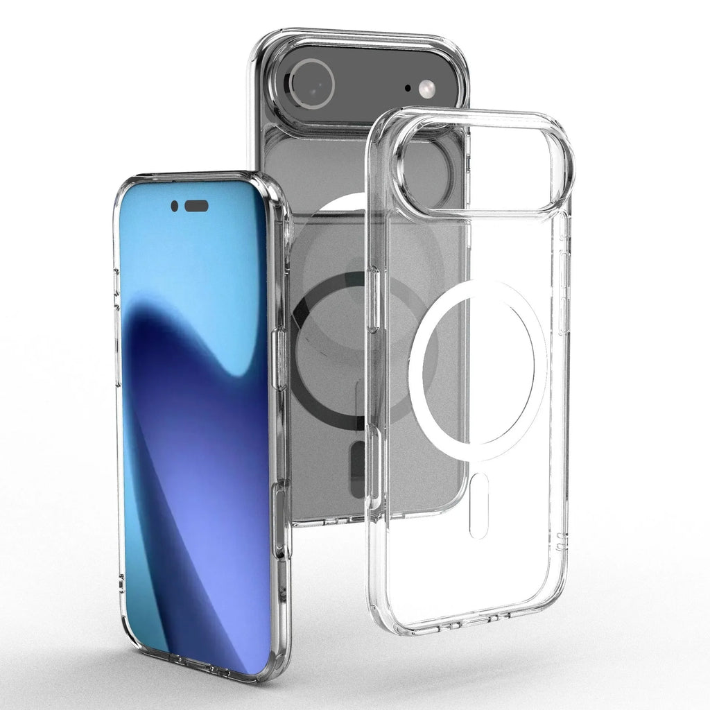 Clear transparent magnetic iPhone 17 AIR case showing TPU composite construction.