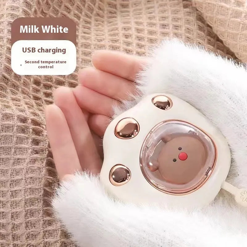USB digital display hand warmer power bank in pink colour showing aluminium heat dissipation design.