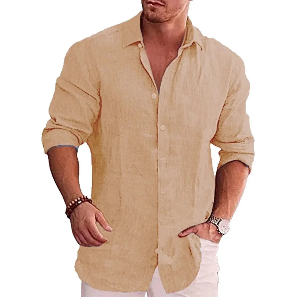 Men's 3D printed solid colour casual shirt with slim lapel, long sleeves, loose fit, available in multiple colours