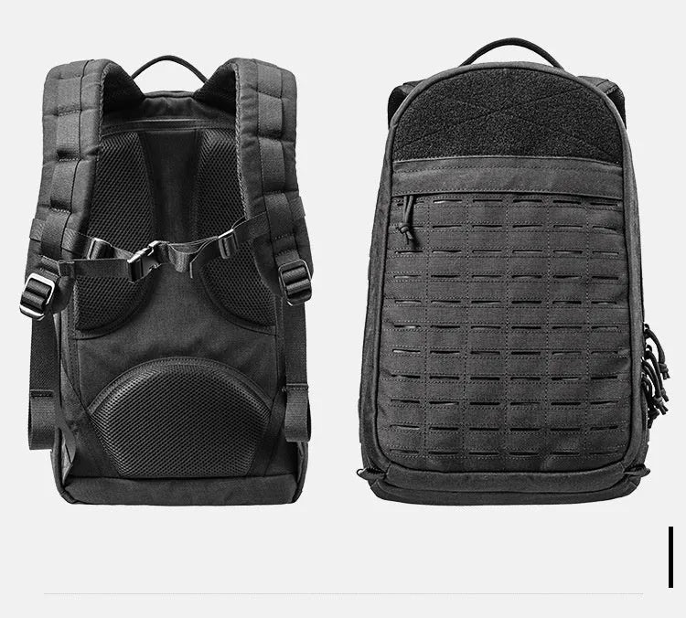 Outdoor hiking backpack in camouflage 600D polyester with 36-55L capacity and ergonomic shoulder strap