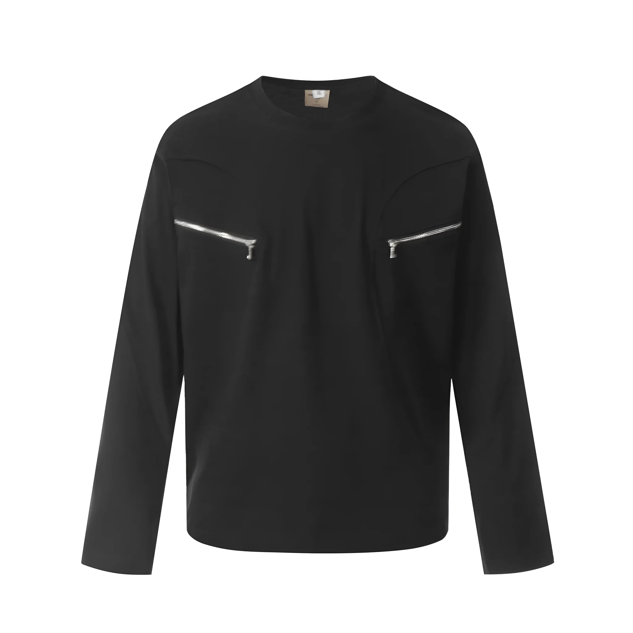 American retro loose design long sleeve cotton pullover in black and flower grey colours