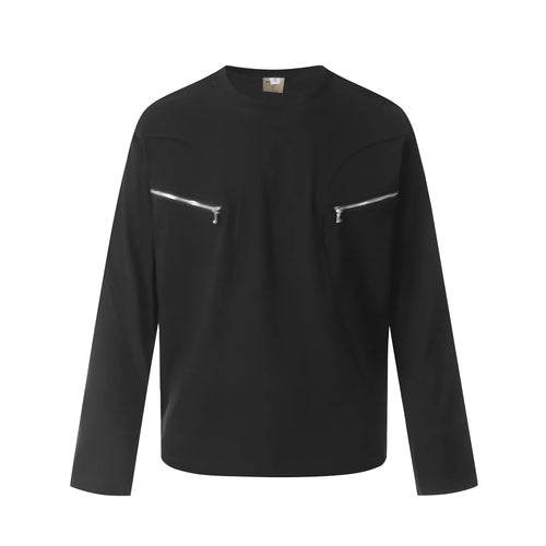 American retro loose design long sleeve cotton pullover in black and flower grey colours