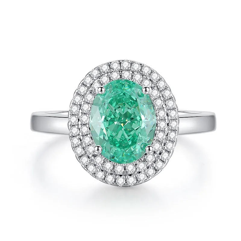 S925 silver emerald ring for women with a geometric design and an inlaid high carbon diamond centre stone.