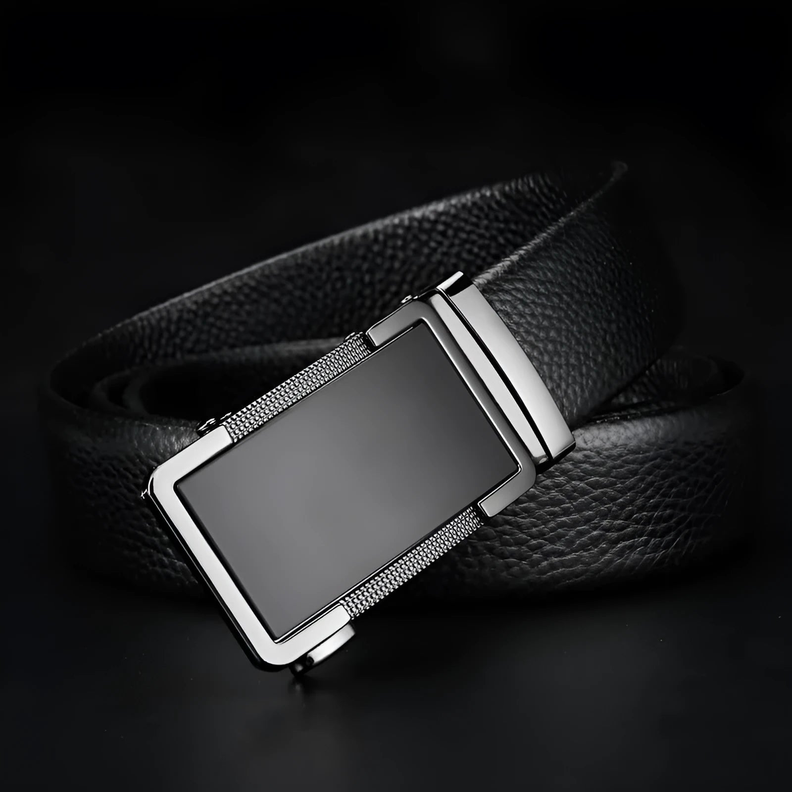 Men's leather belt with automatic alloy buckle in gold, gun black, or silver colour options