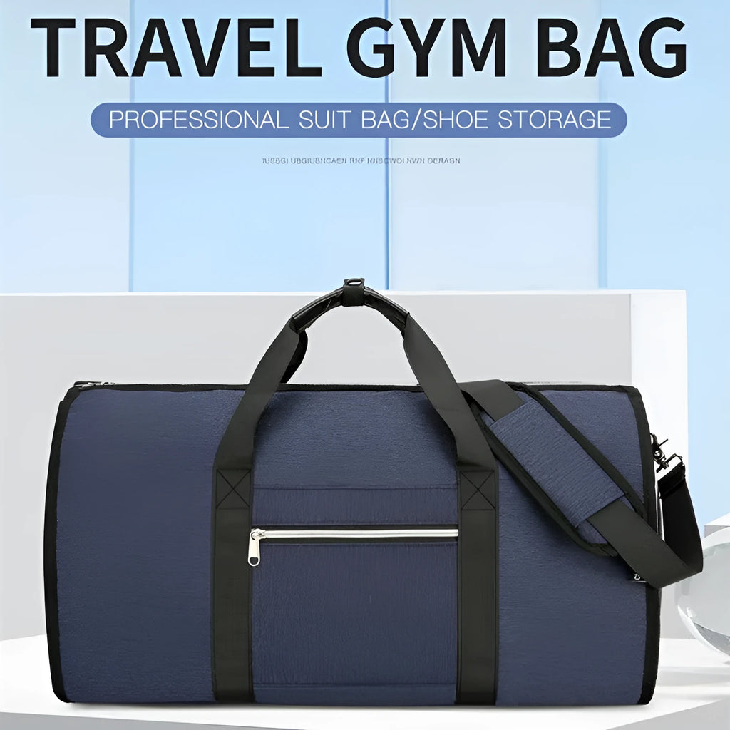 Oxford cloth sports bag in grey colour showing main compartment and separate dry-wet section.