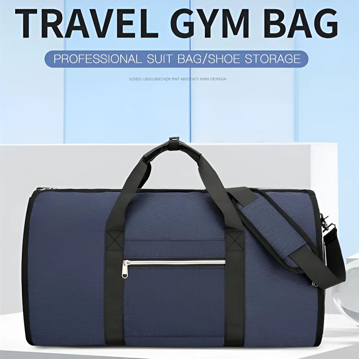 Oxford cloth sports bag in grey colour showing main compartment and separate dry-wet section.