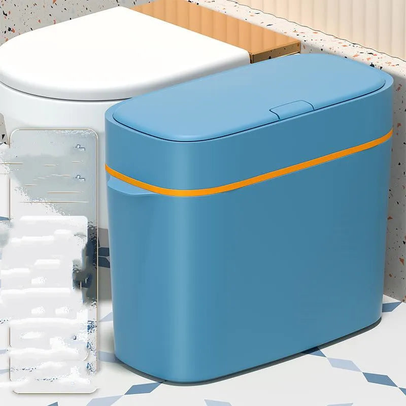 Automatic electric trash bin with inductive sensor, white plastic 15L long barrel shape, USB charging base