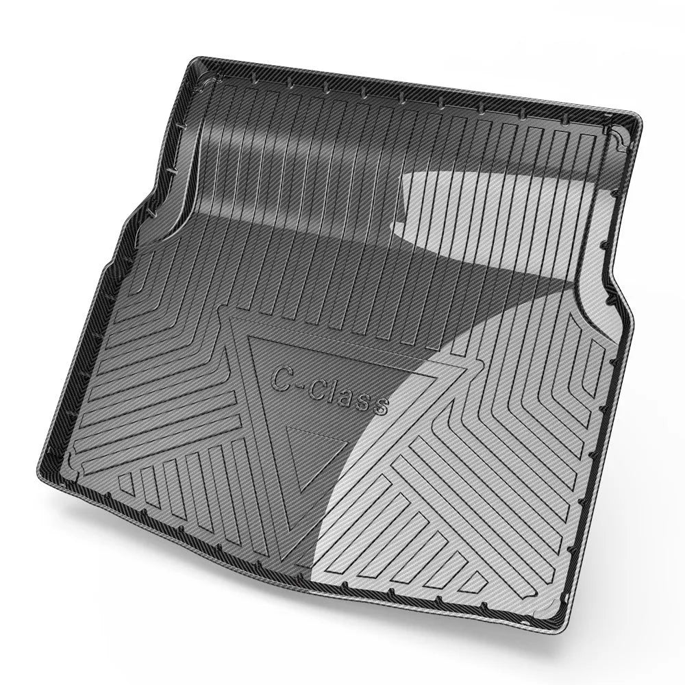 Black carbon fibre pattern TPE trunk liner pad for car boot floor protection.