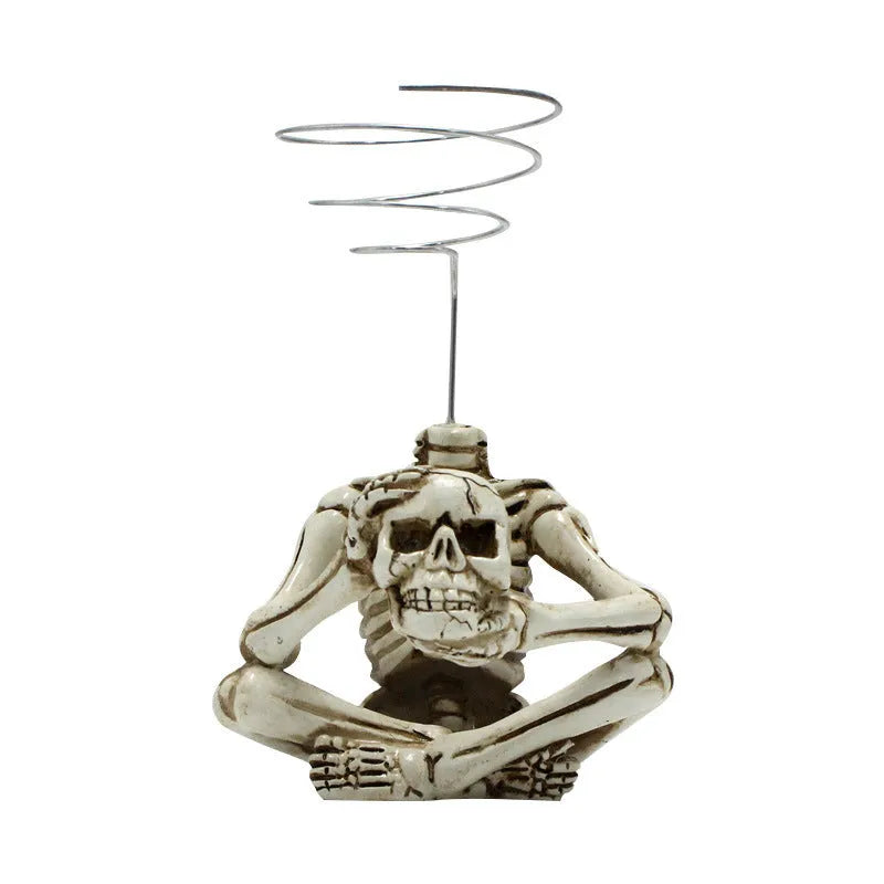Resin tillandsia bracket with gothic skull design for soilless air plants showing dimensions