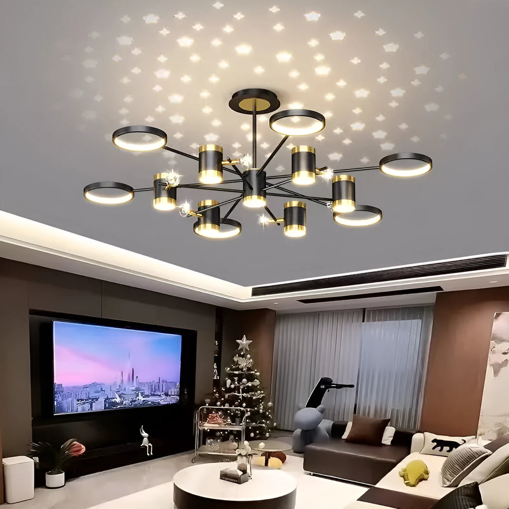 Black 13-head iron Nordic star pendant ceiling light with remote control