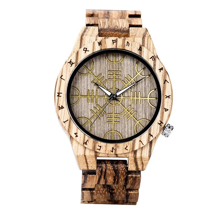 Leisure ebony all wood watch with quartz movement and mineral glass mirror on a neutral background