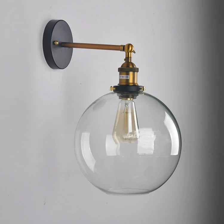 20cm round retro glass wall lamp with aluminium fitting and E27 bulb socket