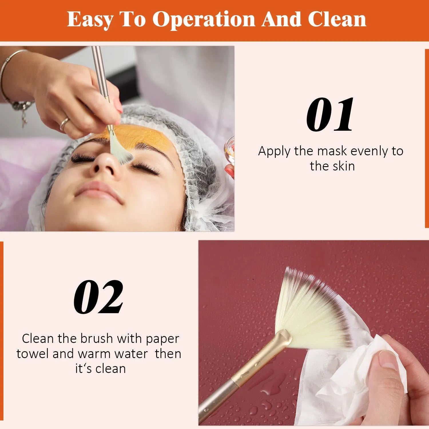 Ten champagne-coloured facial fan brushes with acrylic handles and protective covers.