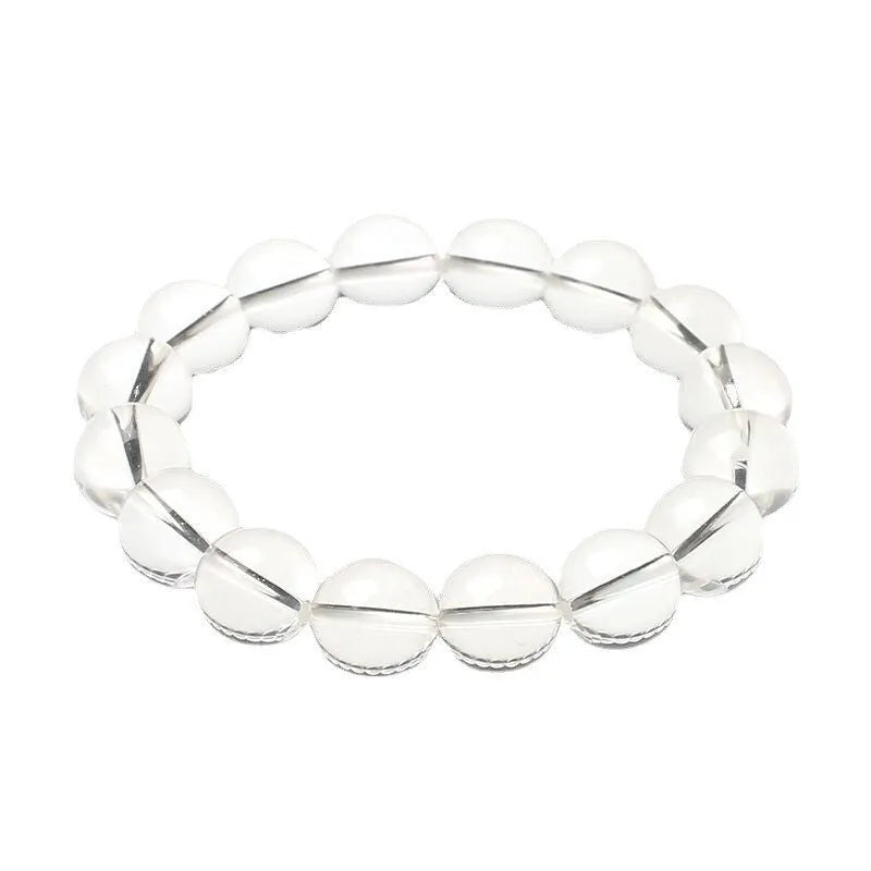 Natural Donghai old mine white crystal bracelet with round beads in a geometric single circle design.