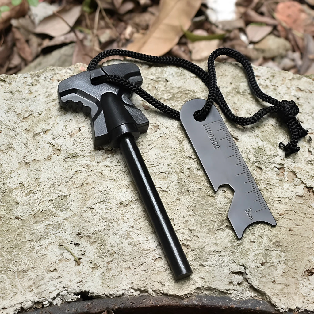 Butterfly-shaped stainless steel firestarter with bottle opener measuring 117x43mm