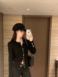 Long sleeve slim-fit knitted cardigan in black with princess sleeves for women