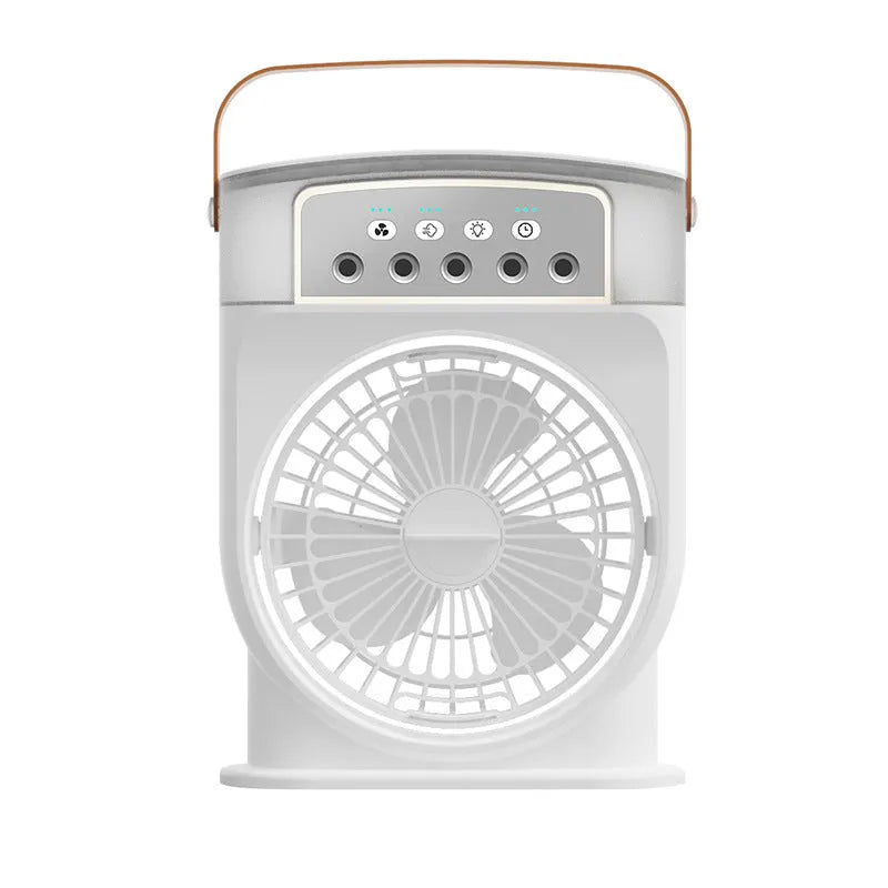 5Five hole spray fan humidifier in white with USB power cord and water mist function on a desk