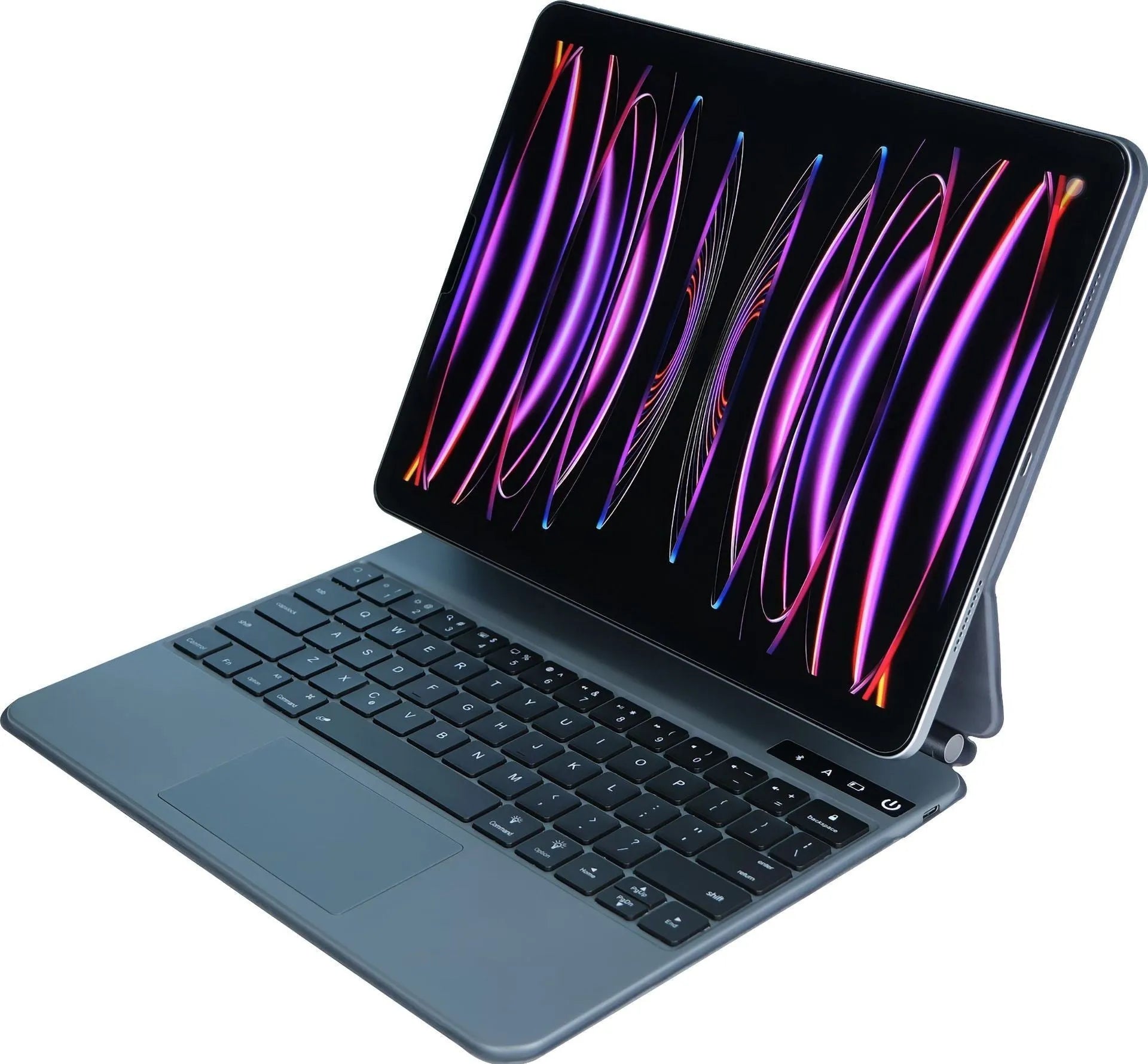 iPad wireless keyboard with magnetic protective cover in multiple colours showing Bluetooth connectivity