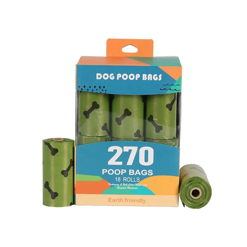 Military green degradable dog poop bags with black bone pattern measuring 23x33cm