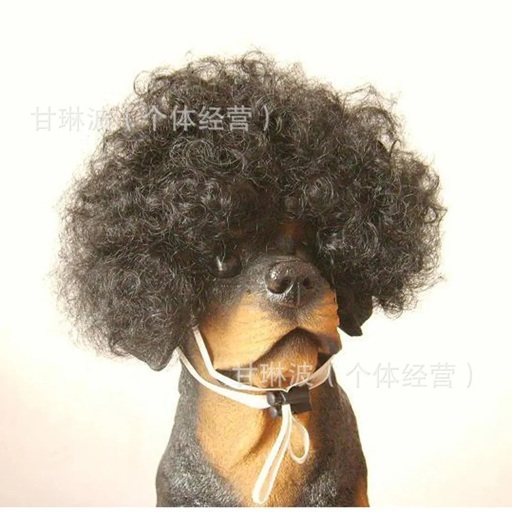 Fashion dog head ornament wig in black colour, made of high temperature fibre, for small pet party costume