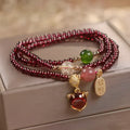 Purplish red garnet fox bracelet with adjustable string for women