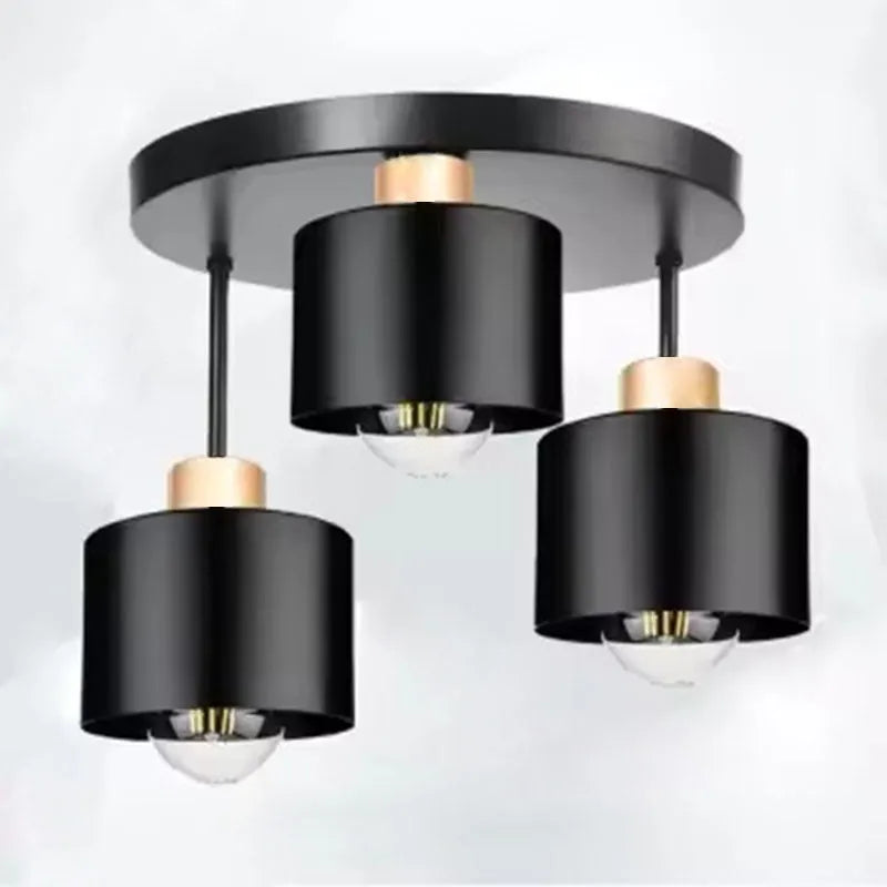 Wrought iron ceiling light black ribbon three-head lampshade alloy modern simplicity