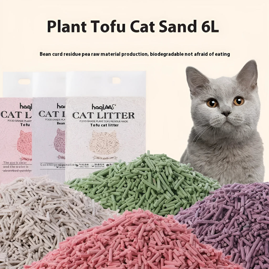 Original Tofu Cat Litter 6L Green Tea scent in a bag with green leaf design, plant-based clumping cat litter
