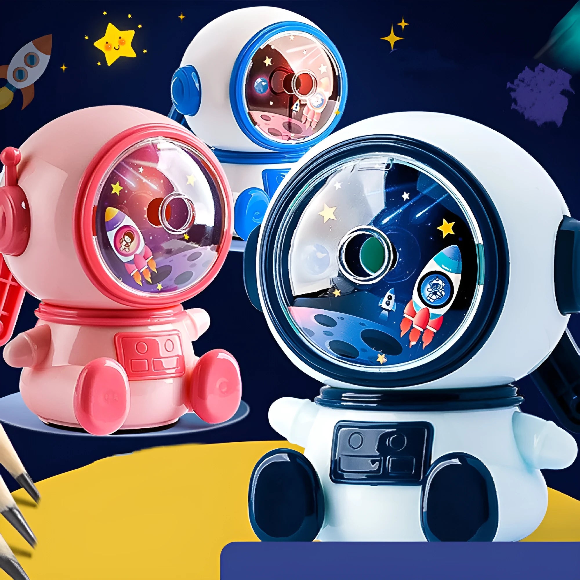 Astronaut cartoon pencil sharpener manual adjustable three-level anti-jamming mechanism