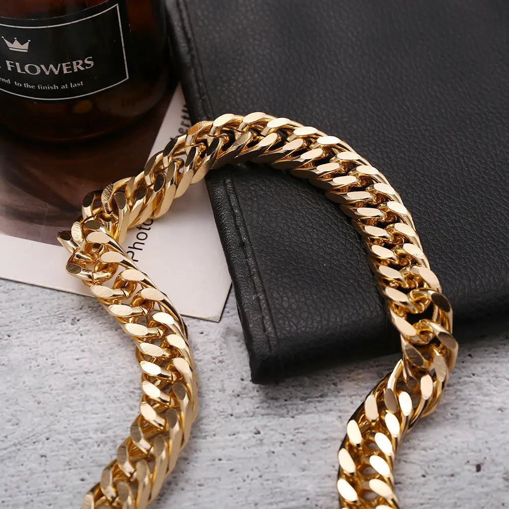 Gold-coloured thick chain necklace for women, measuring 32cm in length.