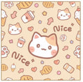 Nylon cosmetic bag with cartoon cat print in blue puppy design, shown in large, medium, and small sizes.