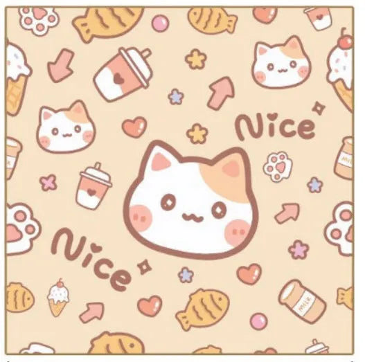 Nylon cosmetic bag with cartoon cat print in blue puppy design, shown in large, medium, and small sizes.