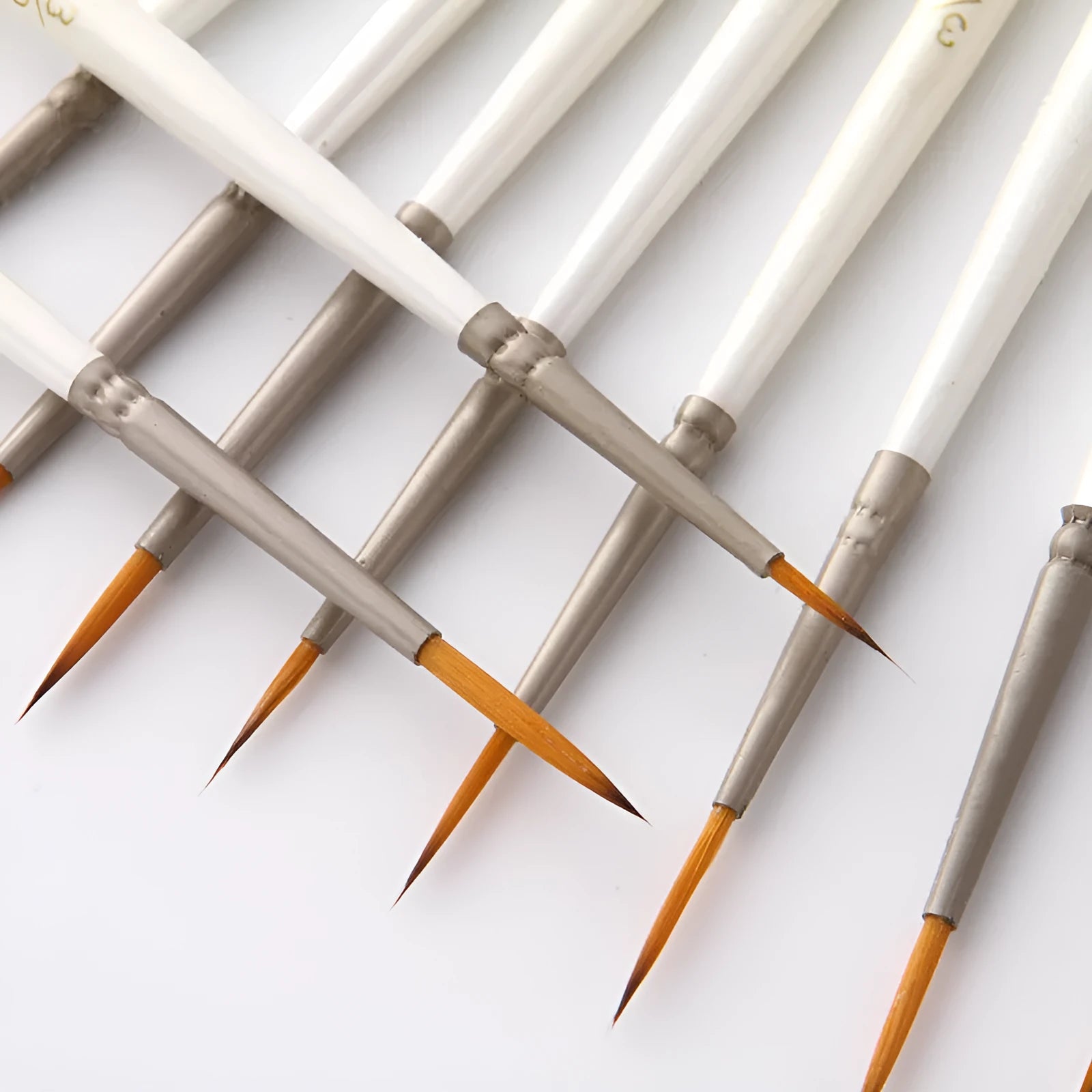 Set of 12 pearl white fluorescent marker pens with a solid wood pen holder for artists.