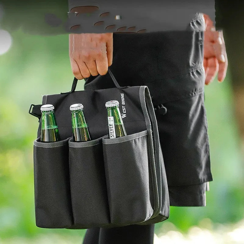 Black and blue orange bicycle double-sided drink storage bag with 2L capacity mounted on bike