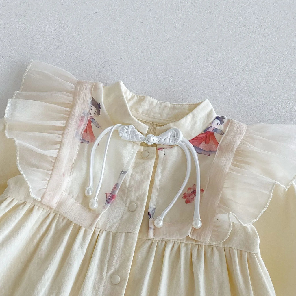 Baby cotton jumpsuit in apricot colour, long climbing style with pullover closure, suitable for heights 66cm to 100cm