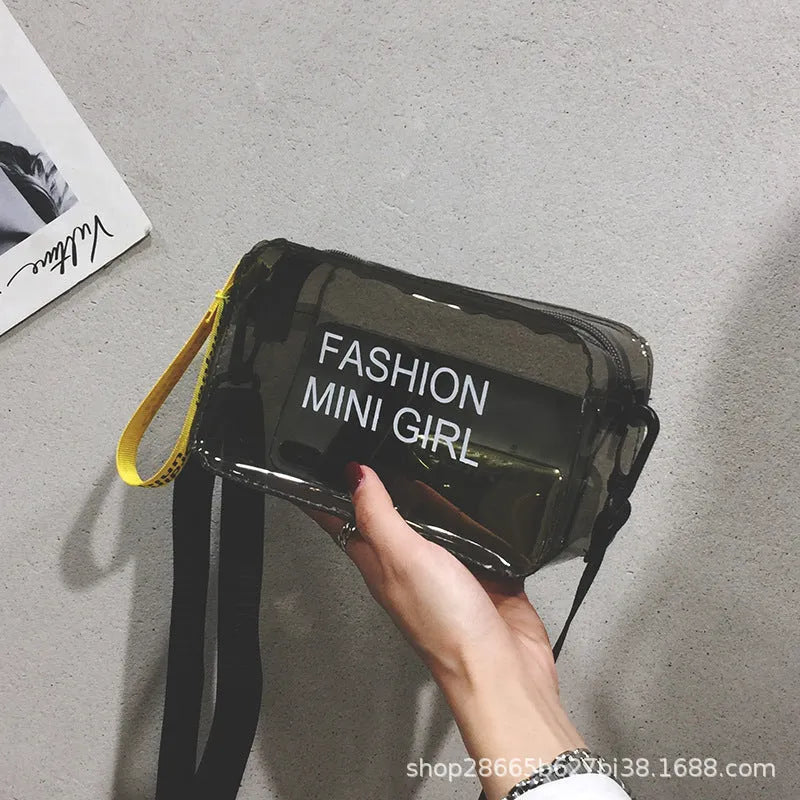 Transparent square jelly crossbody bag with adjustable strap in various colour options