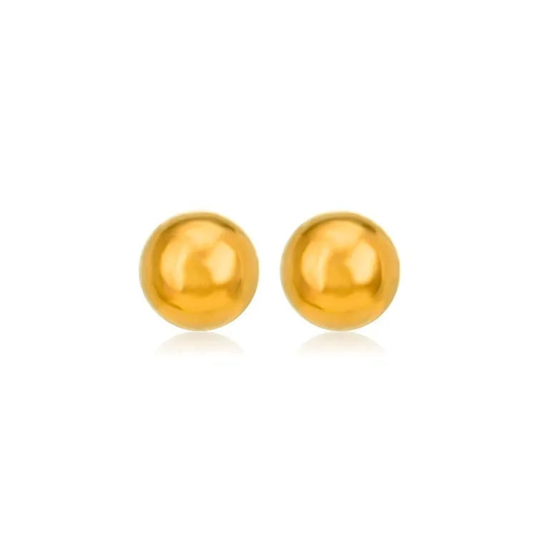 Titanium steel ball stud earrings in gold or silver finish, available in 3mm to 6mm sizes