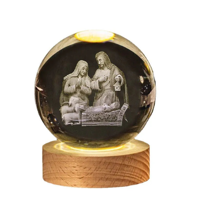 White crystal lamp with 6cm diameter ball on solid wood warm light base for church office decoration