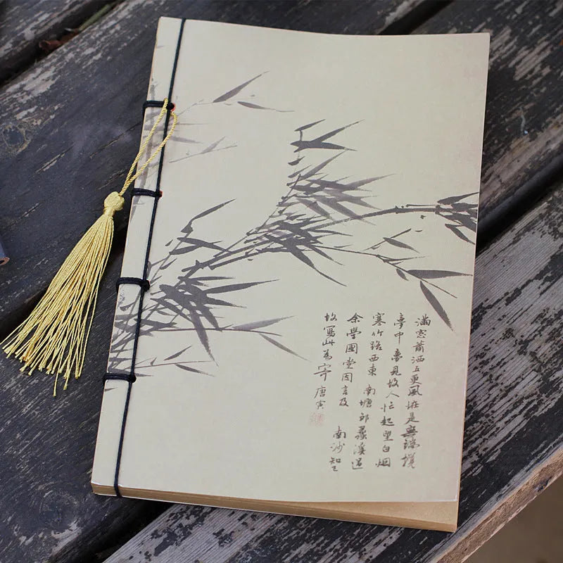 A5 antique wire-bound notebook with retro painting cover, wax rope binding, and tassels