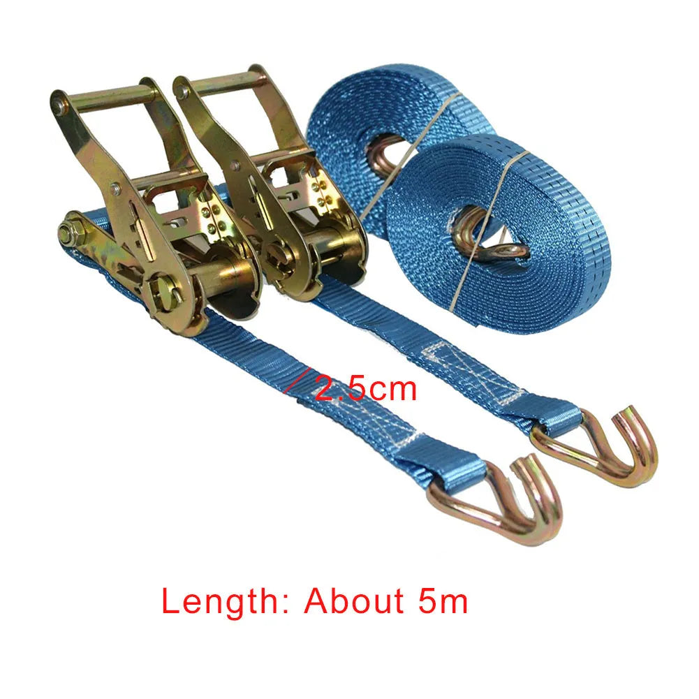 Ratchet tensioner double hook binding strap with steel hardware and polyester webbing