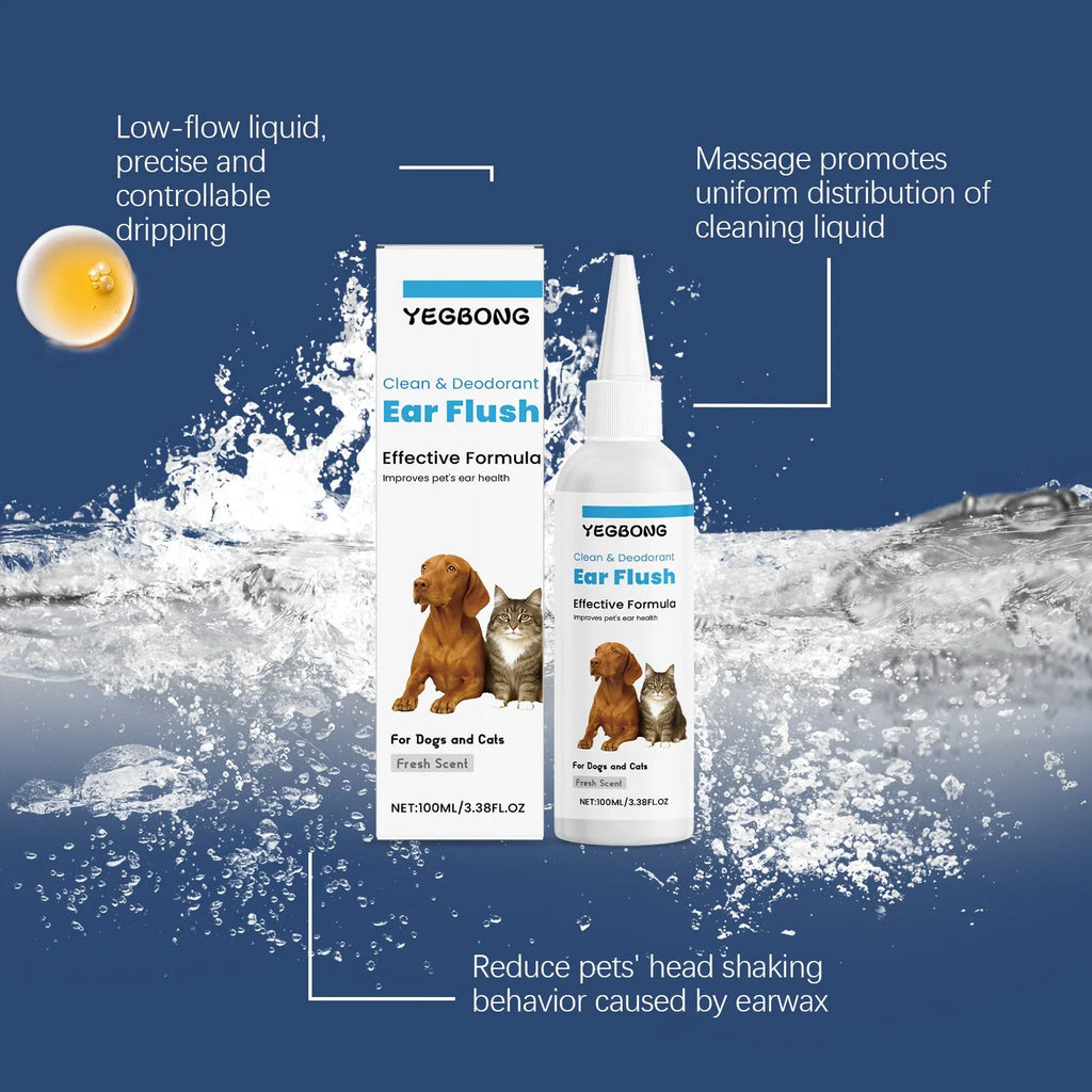 100ml bottle of ear cleaner solution for dogs and cats to remove earwax