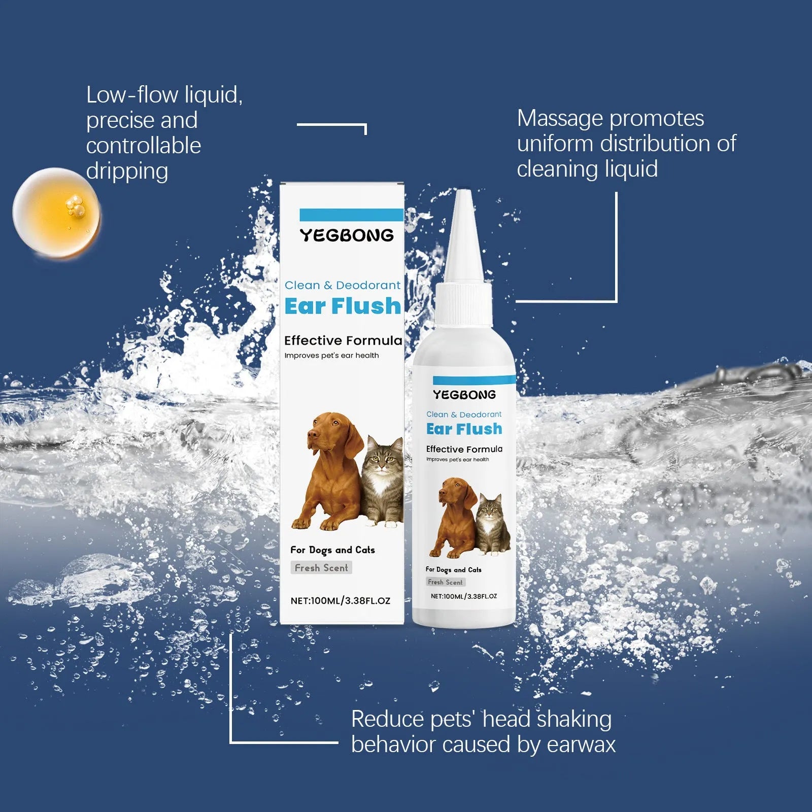 100ml bottle of ear cleaner solution for dogs and cats to remove earwax