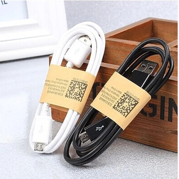 Black and white Android Micro USB data cable for phone charging and computer data transfer