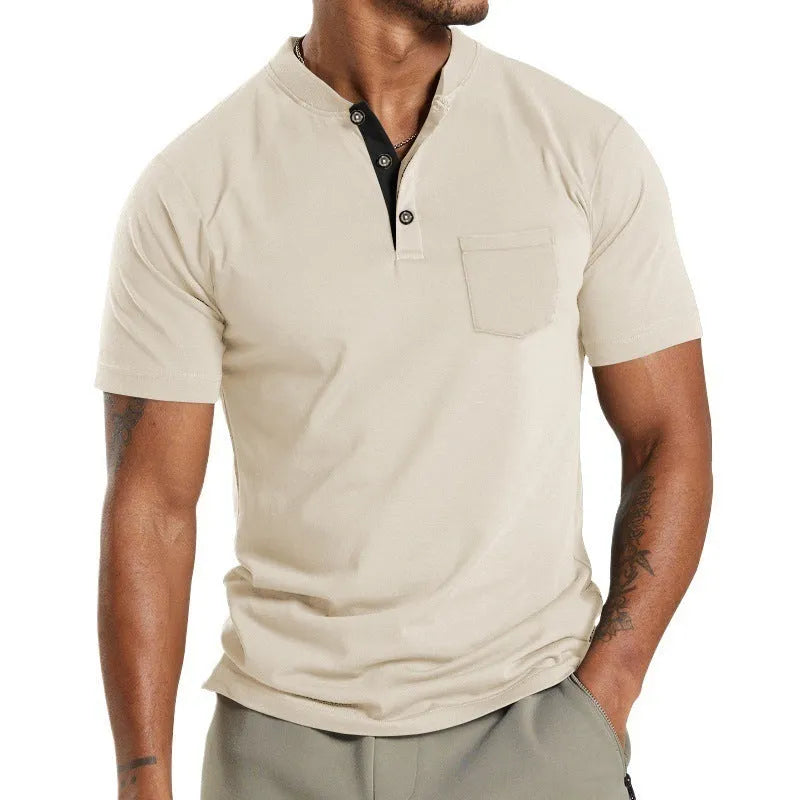 Plus size men's solid colour short sleeve polyester shirt with a button chest pocket.