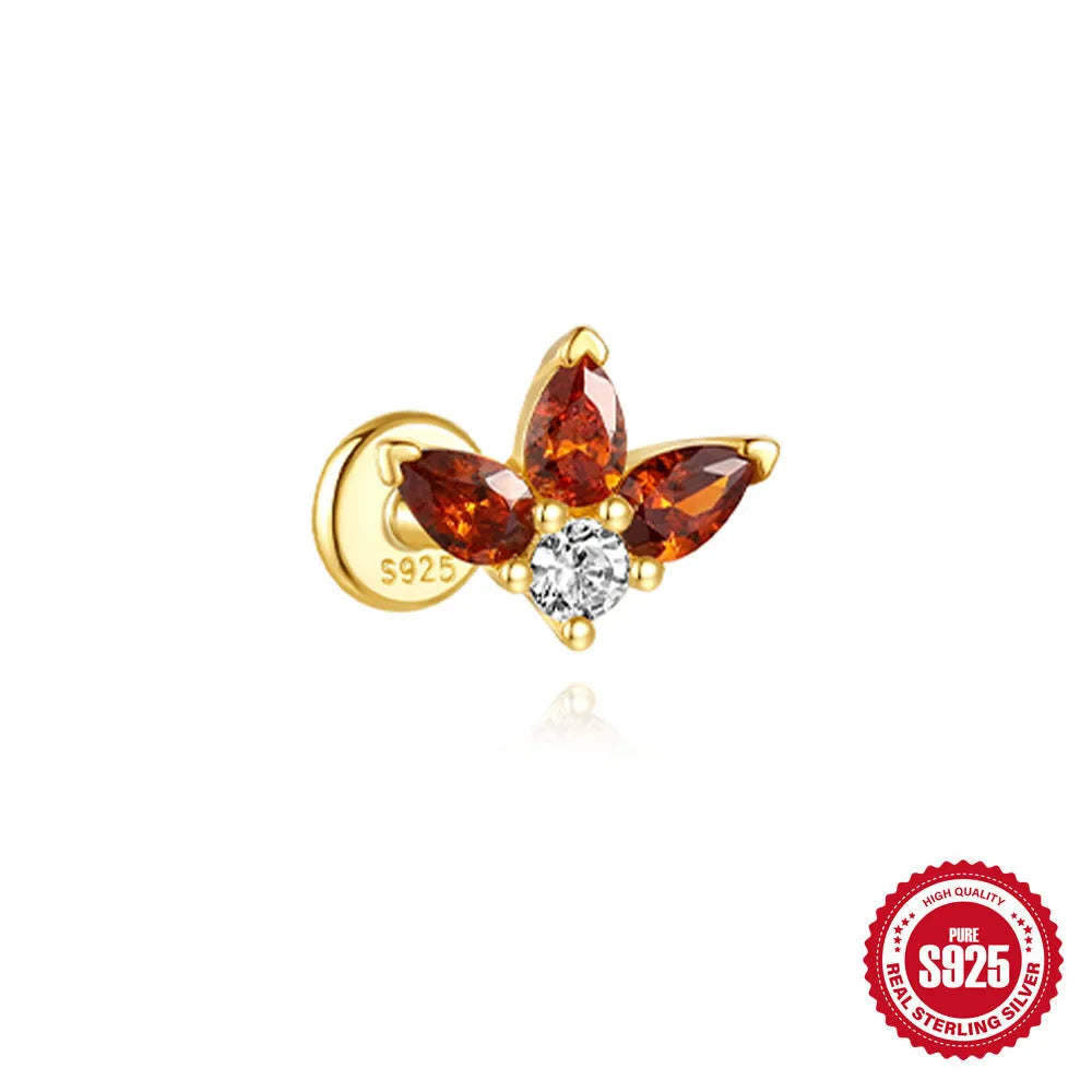S925 sterling silver water drop earrings with flat spiral geometric design and gold plating.