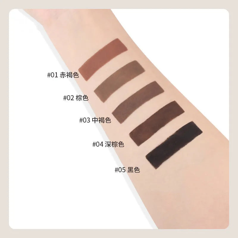 Double-headed eyebrow cream with pencil and powder ends showing five shade options