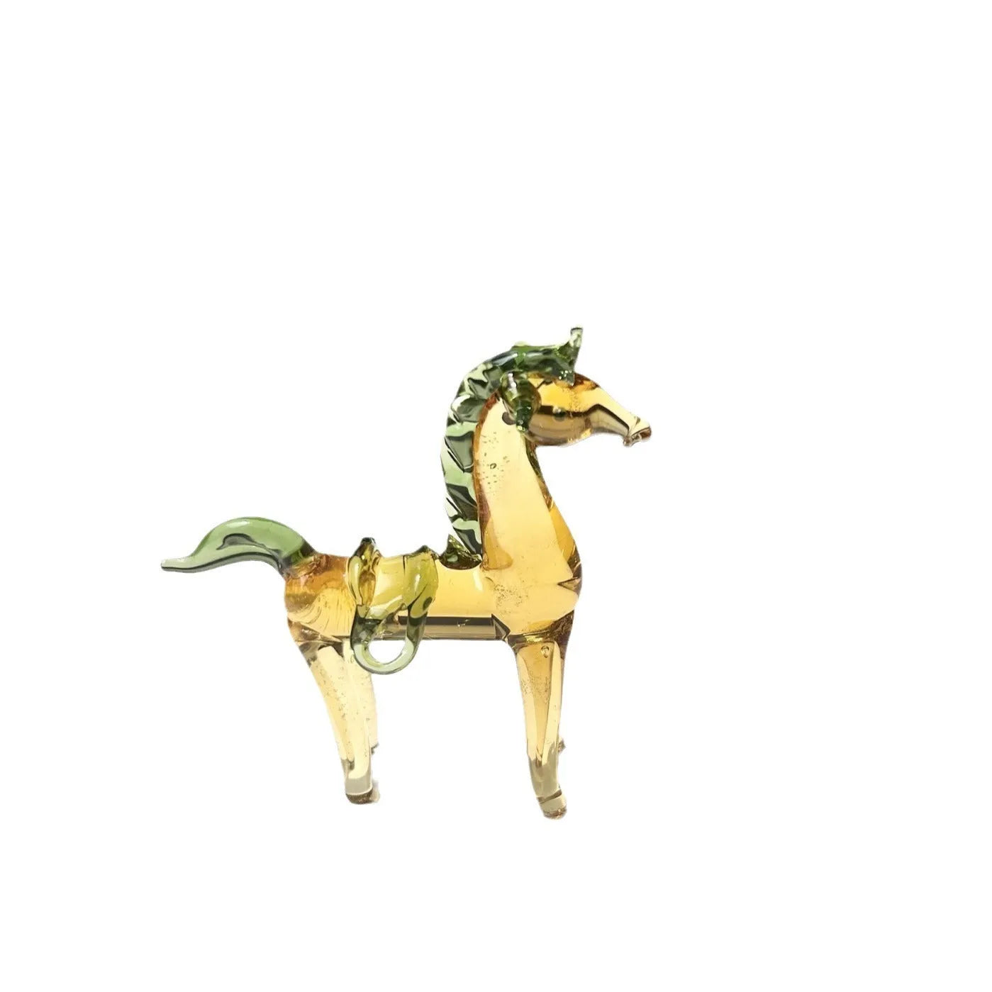 Glazed brown horse figurine on wooden desk as office decoration